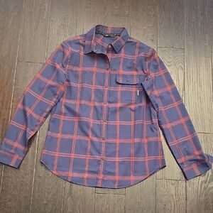 Vortex Red and Blue Trail Plaid Women's Button-Down Shirt
